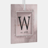 Rose Gold Glitzer Script Monogram Ornament Aus Glas (Vorderseite Rechts)