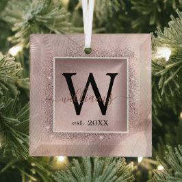 Rose Gold Glitzer Script Monogram Ornament Aus Glas