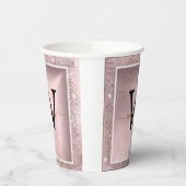 Rose Gold Glitzer Script Monogram Pappbecher (Links)