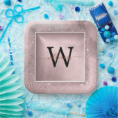 Rose Gold Glitzer Script Monogram Pappteller (Party)