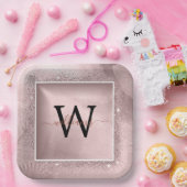 Rose Gold Glitzer Script Monogram Pappteller (Party)