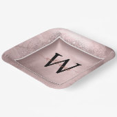 Rose Gold Glitzer Script Monogram Pappteller (Gewinkelt)