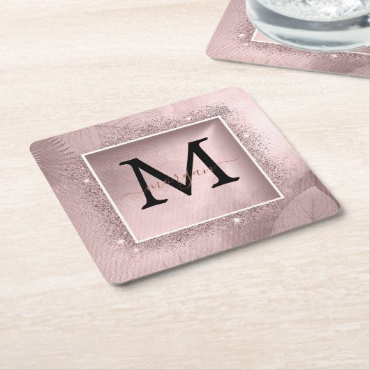 Rose Gold Glitzer Script Monogram Rechteckiger Pappuntersetzer (angewinkelt)