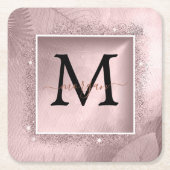 Rose Gold Glitzer Script Monogram Rechteckiger Pappuntersetzer (Vorderseite)