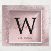 Rose Gold Glitzer Script Monogram Schaumweinetikett (Einzelnes Label)