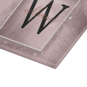 Rose Gold Glitzer Script Monogram Schneidebrett (Ecke)