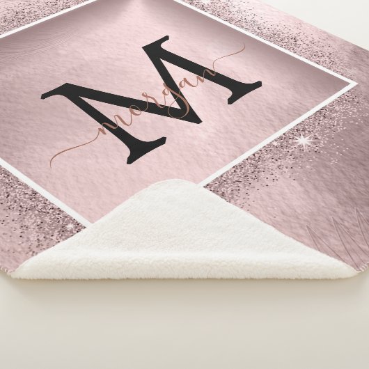Rose Gold Glitzer Script Monogram Sherpadecke (3/4)