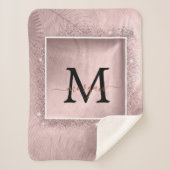 Rose Gold Glitzer Script Monogram Sherpadecke (Vorderseite)