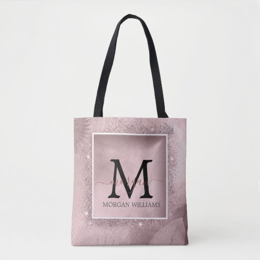 Rose Gold Glitzer Script Monogram Tasche (Vorderseite)