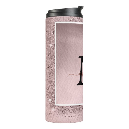 Rose Gold Glitzer Script Monogram Thermosbecher (Nach links gedreht)