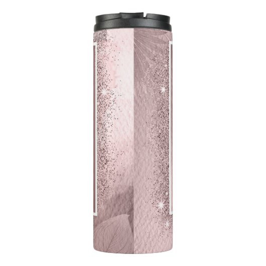 Rose Gold Glitzer Script Monogram Thermosbecher (Rückseite)
