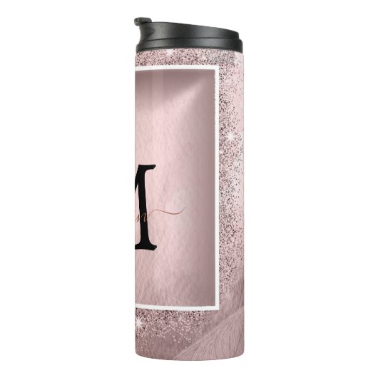 Rose Gold Glitzer Script Monogram Thermosbecher (Nach rechts gedreht)