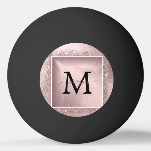 Rose Gold Glitzer Script Monogram Tischtennisball (Vorderseite)