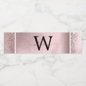 Rose Gold Glitzer Script Monogram Wasserflaschenetikett (Einzelnes Label)