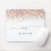 Rose Gold Glitzer Script Name Monogram Initial Mousepad (Mit Mouse)