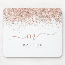 Rose Gold Glitzer Script Name Monogram Initial