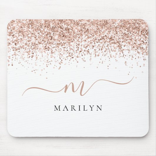 Rose Gold Glitzer Script Name Monogram Initial Mousepad (Vorne)