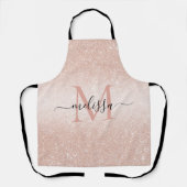 Rose Gold Glitzer Script Name Monogram Schürze (Vorderseite)