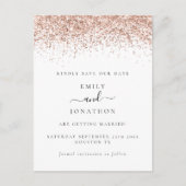 Rose Gold Glitzer Script Save the Date Elegant Ankündigungspostkarte (Vorderseite)