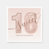 Rose Gold Glitzer Script Sweet 16 Geburtstag Serviette (Vorderseite)