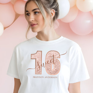 Rose Gold Glitzer Script Sweet 16 Geburtstag Tri-Blend Shirt