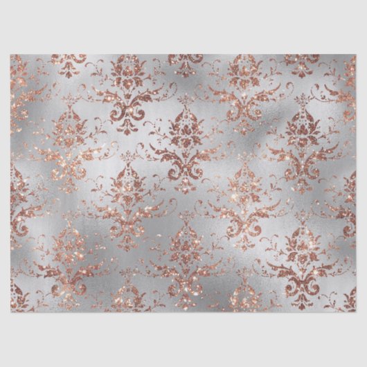 Rose Gold Glitzer Scroll Arbeiten an der Grau-Deco Seidenpapier (Vorderseite)