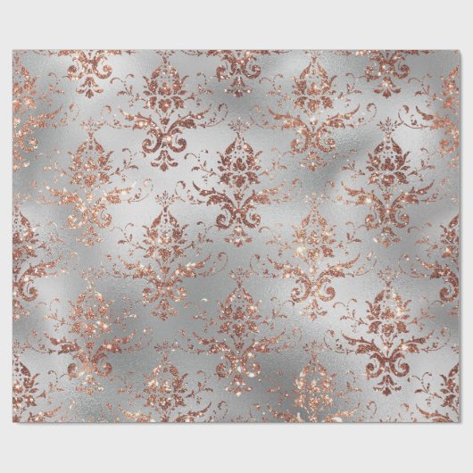 Rose Gold Glitzer Scroll Arbeiten an Grau Geschenkpapier (Flach)