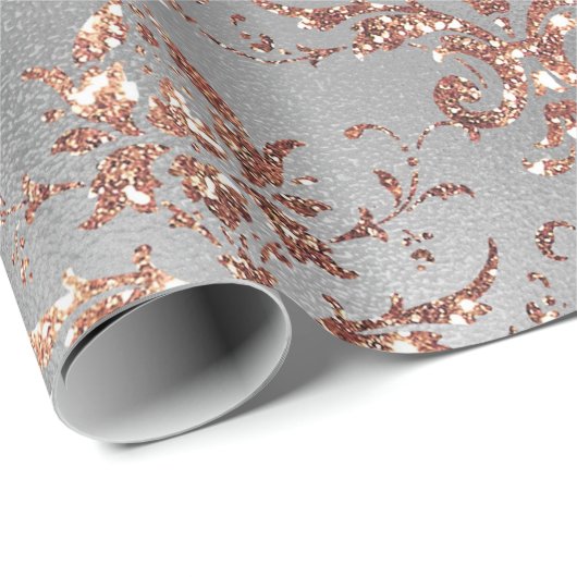 Rose Gold Glitzer Scroll Arbeiten an Grau Geschenkpapier (Rolleneckpunkt)