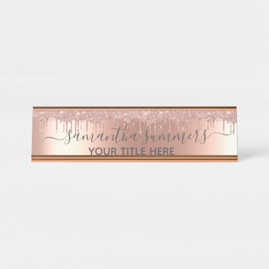 Rose Gold Glitzer sehen Tropfen handschriftlich au Schreibtischnamensplakette (Vorderseite )