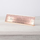 Rose Gold Glitzer sehen Tropfen handschriftlich au Schreibtischnamensplakette (Vorderseite )