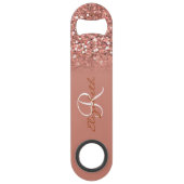 Rose Gold Glitzer Sequin Look Monogram Stilvoll Speed Flaschenöffner (Vorderseite)
