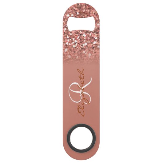 Rose Gold Glitzer Sequin Look Monogram Stilvoll Speed Flaschenöffner (Vorderseite)