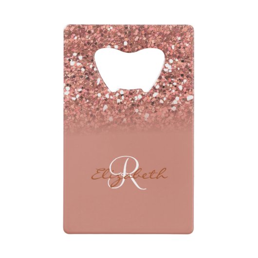 Rose Gold Glitzer Sequin Monogram Stilvoll Geldbeutel Flaschenöffner (Vorderseite)