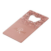 Rose Gold Glitzer Sequin Monogram Stilvoll Geldbeutel Flaschenöffner (Vorderseite Schrägansicht)
