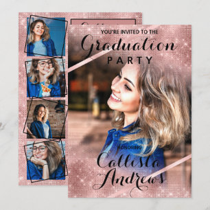 Rose Gold Glitzer Sequins Foto Abschluss Einladung