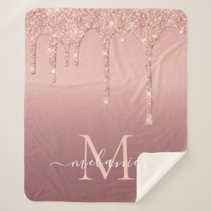 Rose Gold Glitzer Sherpa Blanken Ihr Name Letter Sherpadecke