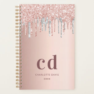 Rose Gold Glitzer Silber Rosa Monogramm 2022 Planer
