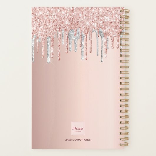 Rose Gold Glitzer Silber Rosa Monogramm 2022 Planer (Rückseite)