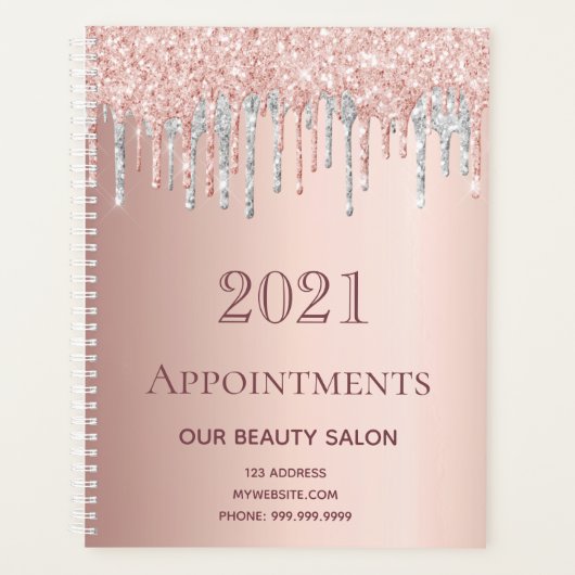 Rose Gold Glitzer Silber Salon Termine 2025 Planer (Vorderseite)