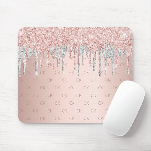 Rose Gold Glitzer Silberblüte Monogramm Initialen Mousepad (Mit Mouse)