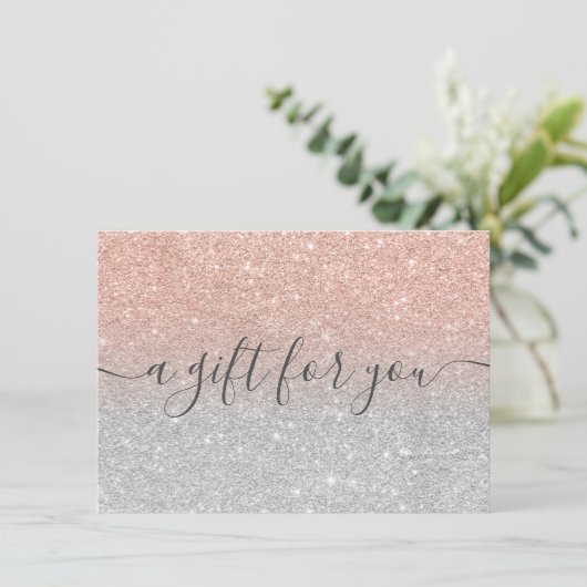 Rose Gold Glitzer Silberombre Geschenkgutschein (Stehend Vorderseite)