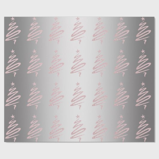 Rose Gold Glitzer & Silver Christmas Tree Muster Geschenkpapier (Flach)