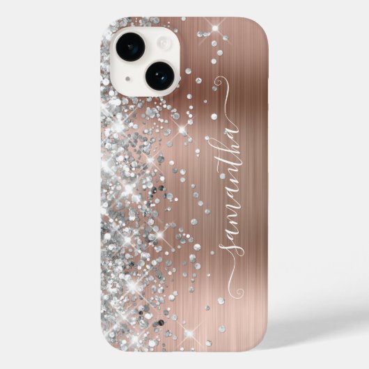 Rose Gold Glitzer Silver Glam Girly Signature Case-Mate iPhone Hülle (Rückseite)
