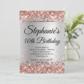 Rose Gold Glitzer Silver Gradient Einladung (Stehend Vorderseite)