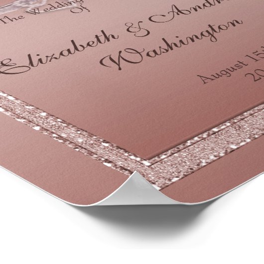 Rose Gold Glitzer & Silver Wedding Rings Poster (Ecke)