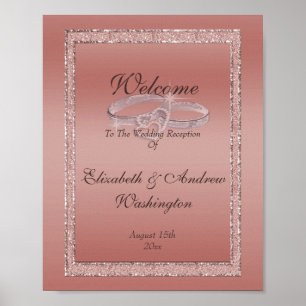 Rose Gold Glitzer & Silver Wedding Rings Poster