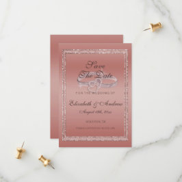 Rose Gold Glitzer & Silver Wedding Rings Save The Date