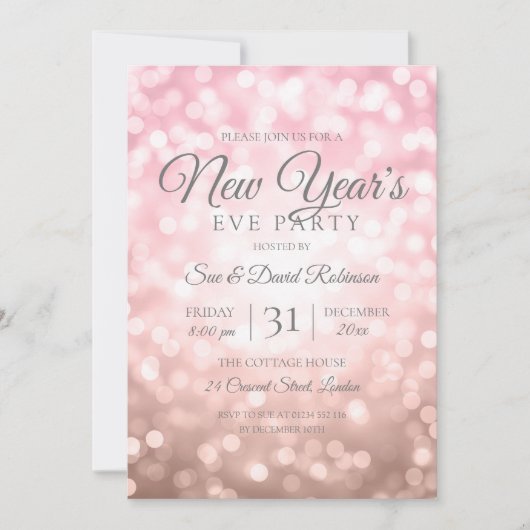 Rose Gold Glitzer Silvester Party Lights Einladung (Vorderseite)