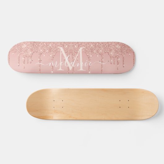 Rose Gold Glitzer Skateboard Individuelle Name Let (Horizontal)
