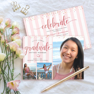 Rose Gold Glitzer Skript Abschluss Foto Collage Einladung